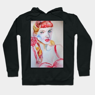 Redhead Woman Watercolor Painting Hoodie